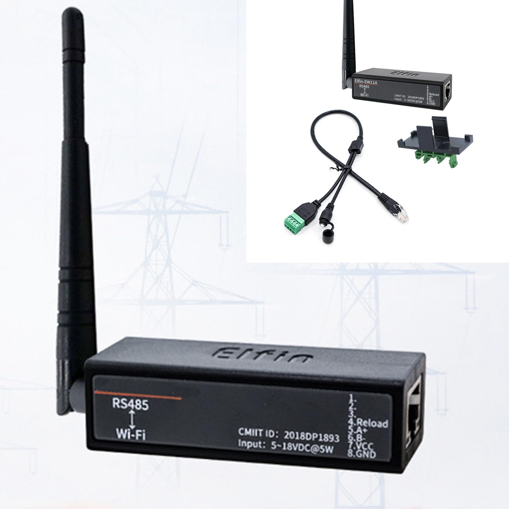 Jevina Convertisseur RS485 vers WiFi EW11A-0 Modbus Protocol Data Transfer via WiFi, prend en charge 802.11bgn