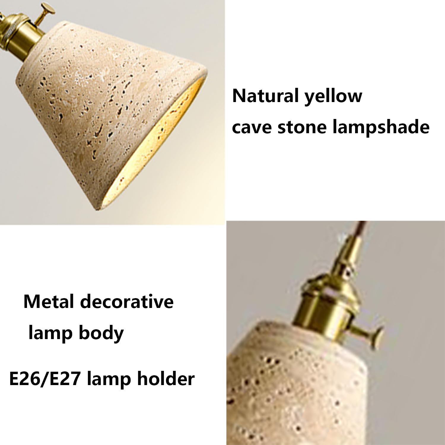 Lampada A Sospensione In Travertino Naturale, 7,8 Pollici.