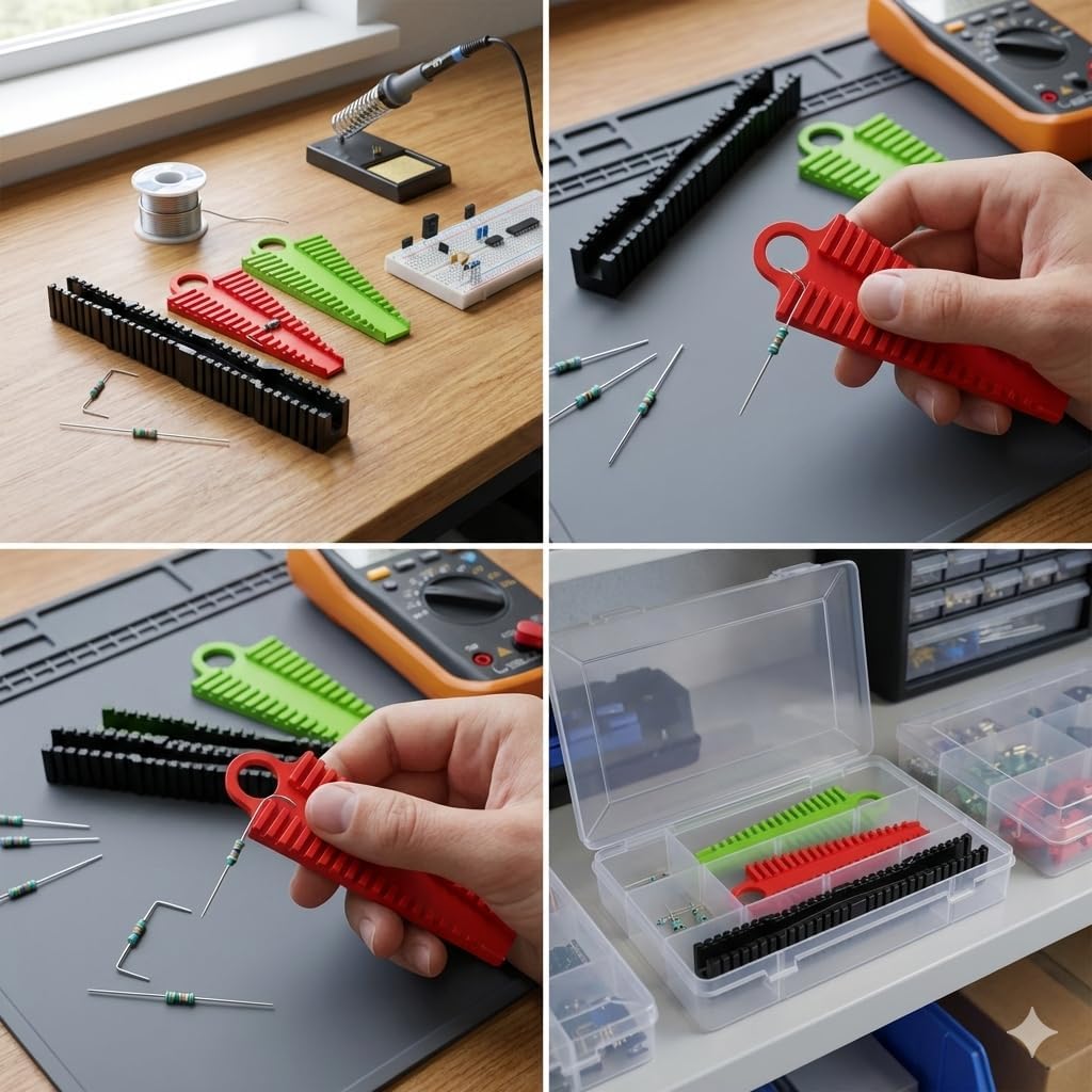 Resistor Lead Bending Tool Set, Plastic Electronic Component Lead Former for Axial Resistors and Capacitors, Precision Circuit Assembly Aid, 3-Piece