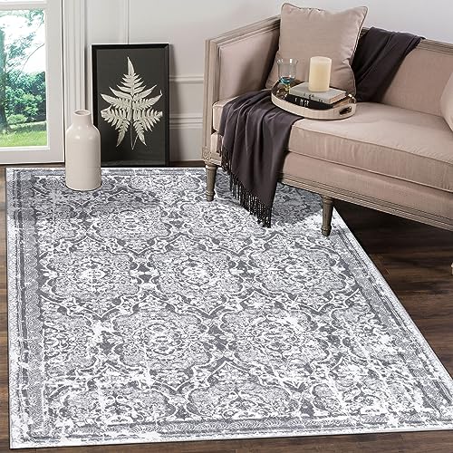 Tapete Vintage Shaggy Antideslizante Lavable 3'x5' Gris