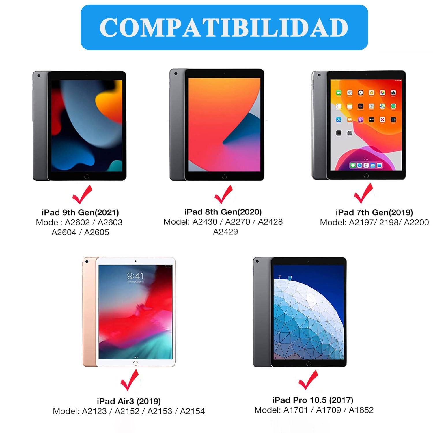 Funda con Teclado iPad 9a generación, Funda Teclado para iPad 10.2 Pulgadas(iPad 9th/ 8th/ 7th), Desmontable Teclado Español Ñ para iPad 9ª Gen / 8ª Gen / 7ª Gen/iPad Air 3/ iPad Pro 10.5, Negro