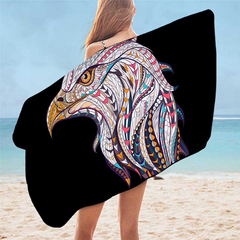 Lsjuee Large Travel Towel, Eagle Bath Towel 3D Printed Microfiber Beach Towel Compatible with Adults Rectangle American Flag Towel