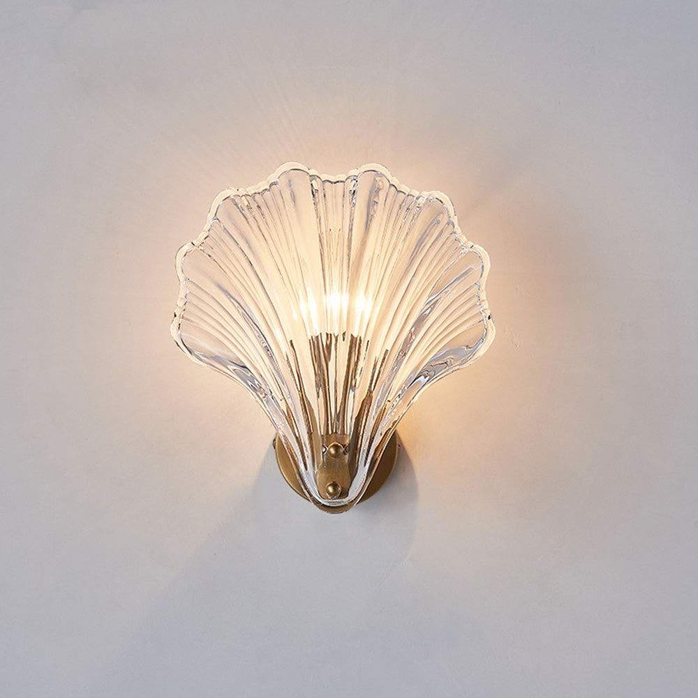AZISENAZISEN Wall Light, Wall Sconces, Simple Glass Brass Shell Wall Lamp Bedroom Head After Corridor Wall Lamp Modern Minimalist Backdrop LED Wall