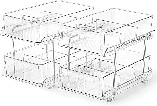 Miniatura 1 de OnDisplay Organizador de cajones de acrílico de lujo de 2 niveles para cosméticos, baño, despensa, nevera, con divisores, bandeja organizadora de