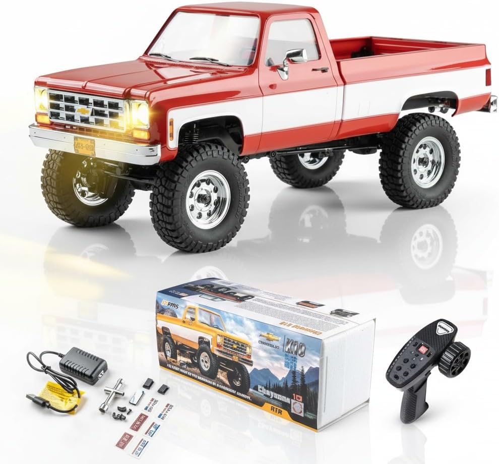 EAZYRC FMS 1/18 FCX18S Chevy K10 S RC Crawler RTR with License Red, RC Pickup Truck 4x4 Chevy Hobby Grade 2-Speed Transmission Monster Truck for Adults with Led Light (red)