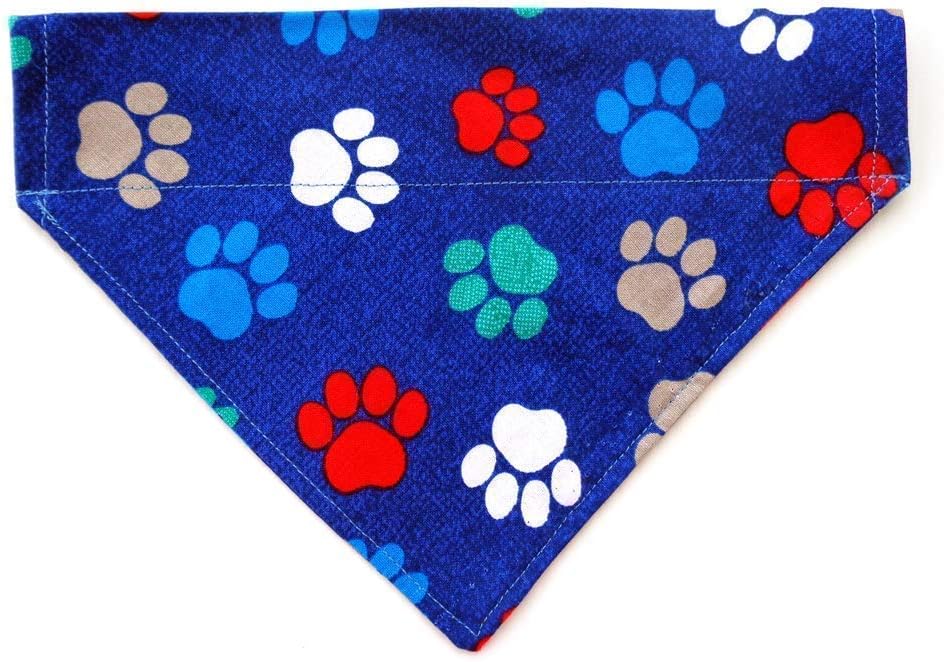 Colorful Paws Prints Reversible No Tie Slip Over the Collar Everyday Pet Cat Dog Bandana Petwear