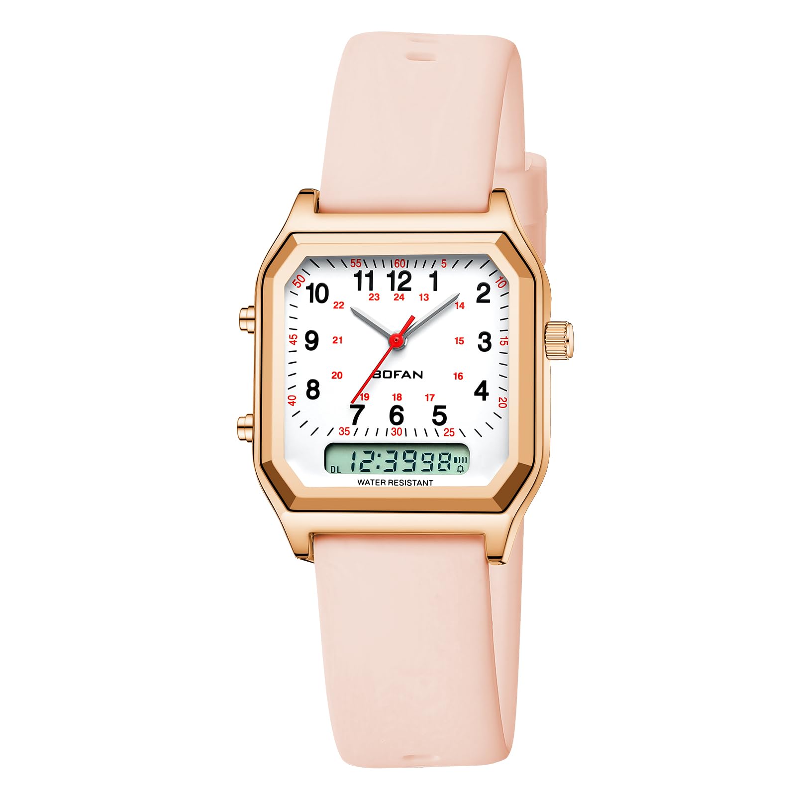 BOFAN Orologio da infermiere doppio display per infermieri, professionisti medici, studenti, donne, uomini, 24 ore con lancetta dei secondi, data, sveglia, cronometro, cinturino in silicone