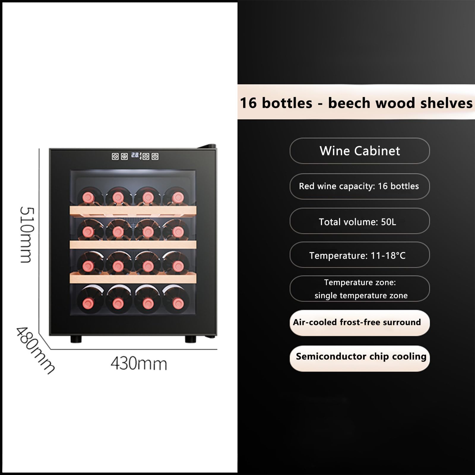 Kindevieft Wine Refrigerator - Wine Refrigerator, Full Glass Design Door with Touch Panel, Low Noise 16Bottle on Fridge.com