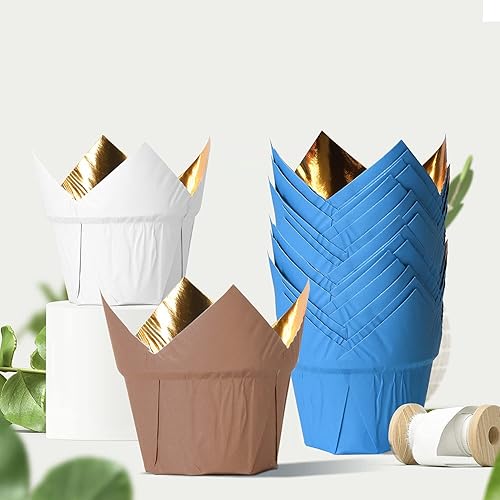 Miniatura 6 de Party Hipopótamo Gold Tulip Cupcake Forros de papel para hornear tazas de papel para hornear magdalenas a prueba de grasa, envoltorios para bodas,