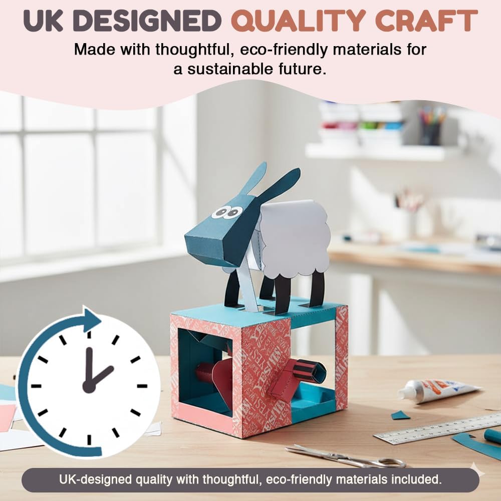 Yes/No Sheep Paper Animation Kit – Rob Ives DIY Papercraft Sheep Model With Head Nodding Motion – STEM Craft Kit – Mechanical Paper Model For Kids & Adults – Fun Creative Gift