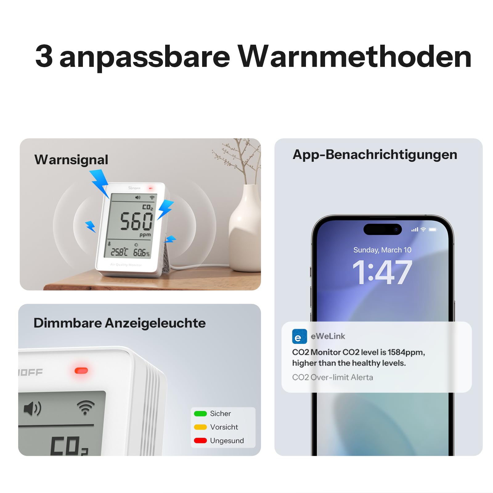 SONOFF AirGuard CO2 Intelligenter Monitor für Raumluftqualität Matter-kompatibel 2,4 GHz WiFi CO2/Temp/Feuchte-Detektor