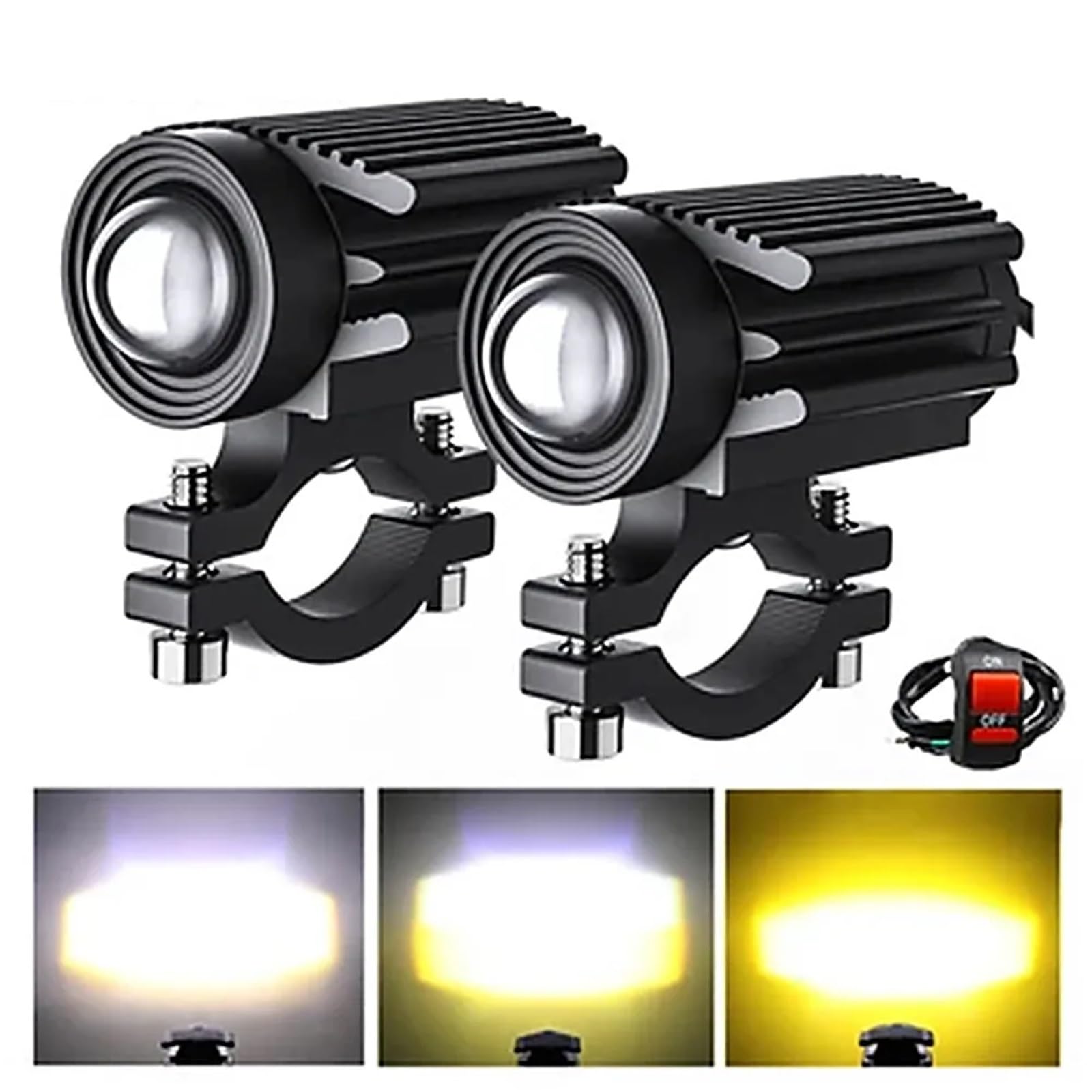 Anabbaglianti Luce per moto 60W Moto Off-road Anteriore Ausiliaria 6000lm 6000k/3000k Luce LED Faro Interruttore a 3 vie Luci per motociclette(2PCS)
