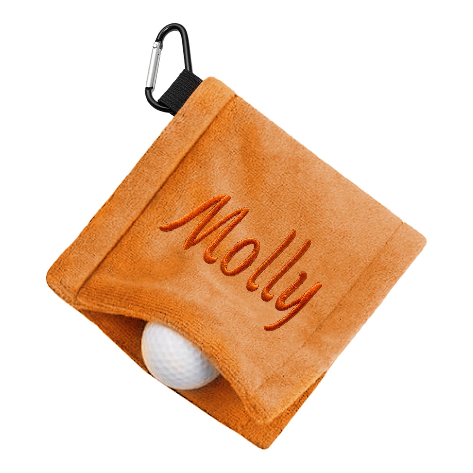 Personalized Golf Towel with Wet &amp; Dry Tech – Custom Embroidered Name, D-Clip, Ultra-Absorbent Microfiber for Golf Balls &amp; Clubs | Portable, Waterproof (Orange)