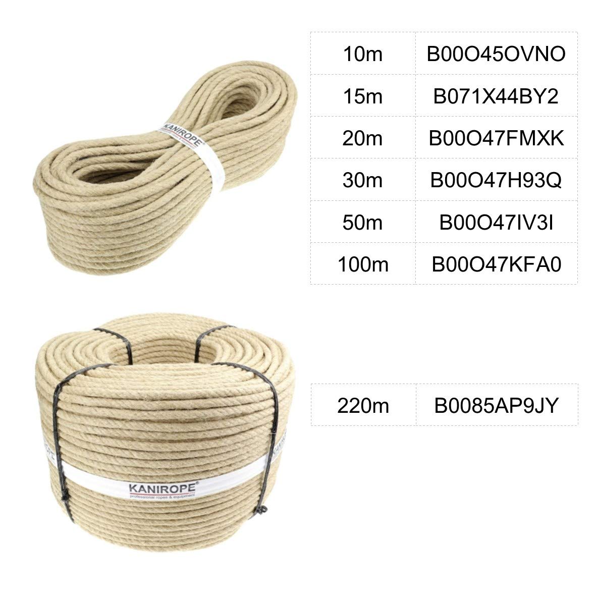 Kanirope® Cordage en chanvre HEMPTWIST ø12mm 15m 4 tourons