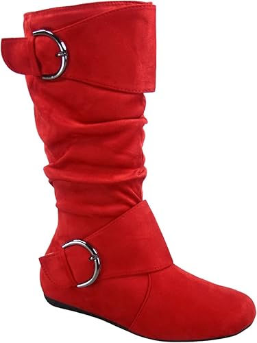 Botas de media pantorrilla con hebilla de punta redonda cerrada y hebilla lateral con cremallera lateral para mujer