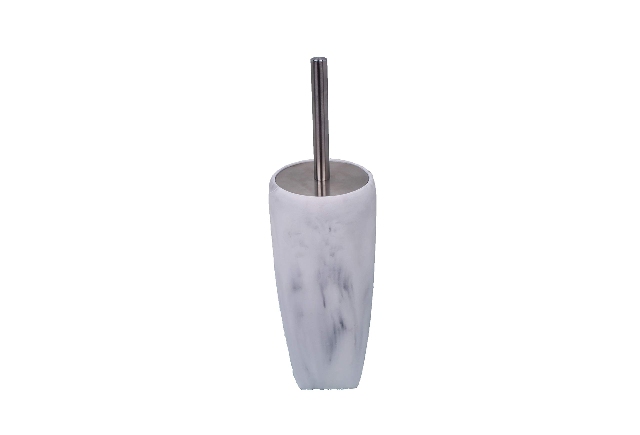 Showerdrape White Marble Octavia- Effect Resin Bathroom Toilet Brush & Holder White Silver Metal Chrome