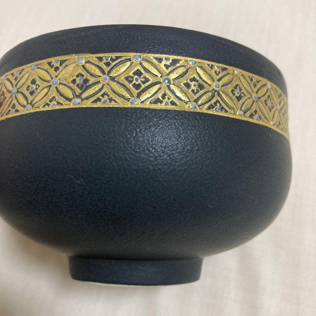 茶道具茶碗畦元紀秀黒地七宝尽紋茶碗陶芸工芸品