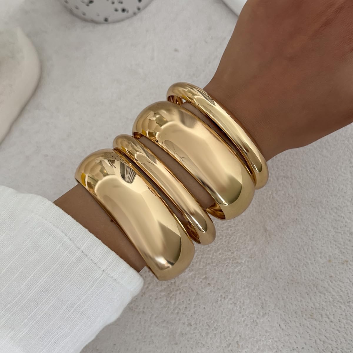 Chunky Gold Bangle Bracelets for Women Stack Wide Wrist Bracelets Gold Stackable Bracelets Jewelry