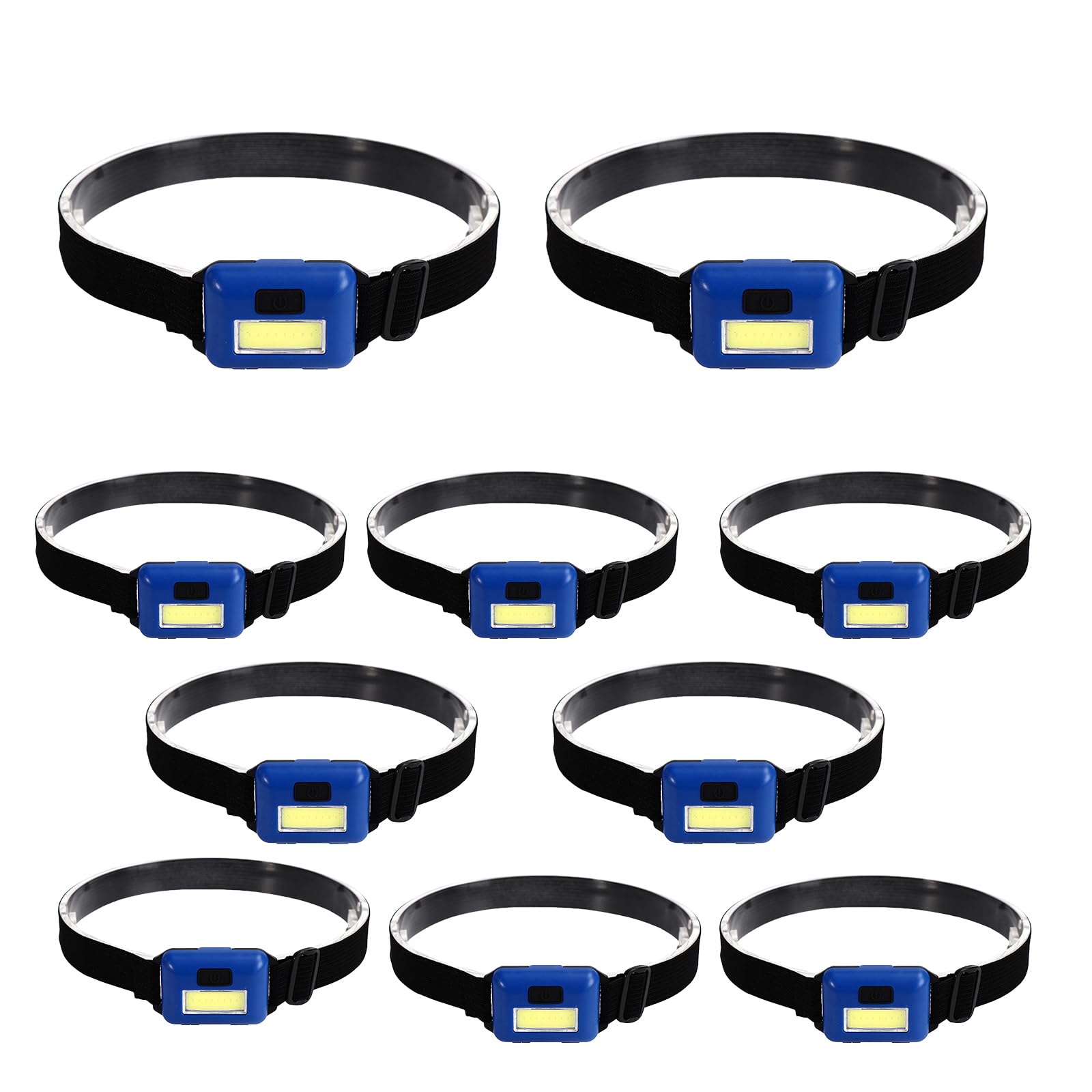 POCKETMAN Pack 10 LED Headlamp COB Super Bright Lightweight Headlight Waterproof Head Torch Lamp for Outdoor Camping Lighting Night Running Emergency (Blue, 10)