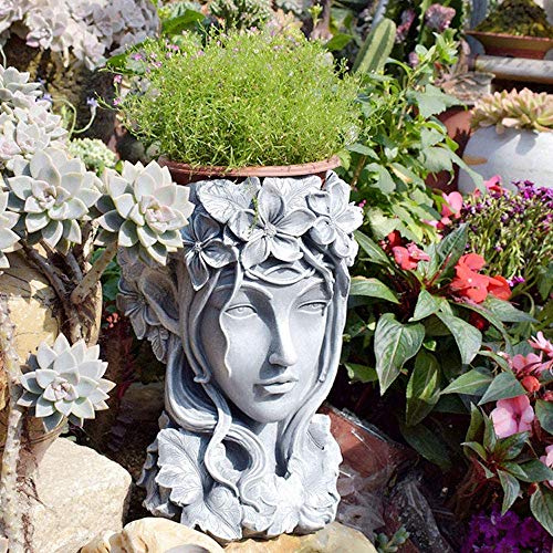 Sungmor Creative Goddess Head Planter Statue For Garden Ornaments | 9×9×14 Inch Premium Resin | Cool Face Large Diameter Flower Pot For Patio Lawn Garden Yard Decor #TOP4