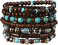 FFLaiwah Western Cowgirl Turquoise Beaded Stretch Bracelets Set - Vintage Stackable Boho Bangles for Women Country Concerts