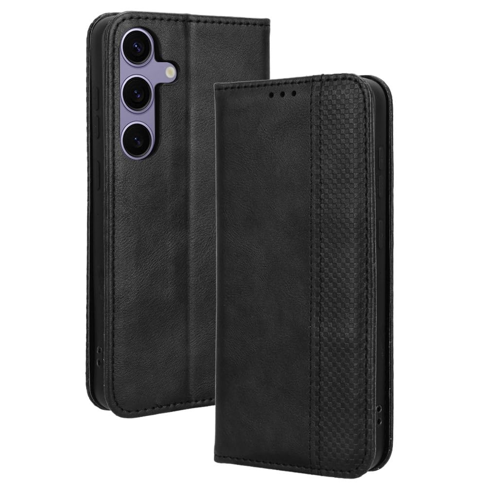 Etui z Klapką RonRun do Samsung Galaxy S25+ Portfel ze Skóry PU Pokrowiec Magnetyczny z Gniazdami na Karty Kredytowe i Podstawką z Klapką Kompatybilny z Samsung Galaxy S25+ czarny