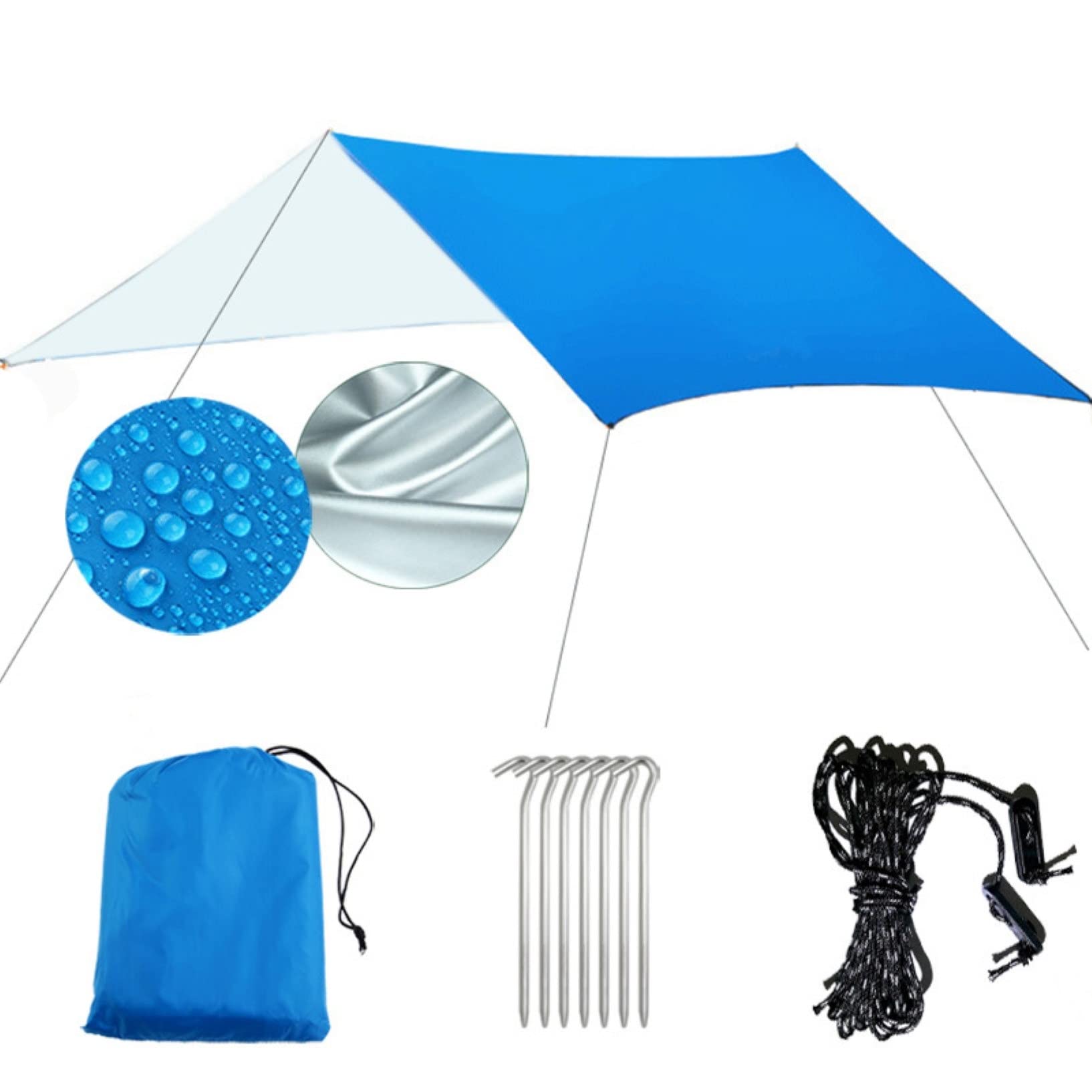 Amaca Rain Fly Camping Tarp,Telo Tenda Esagonale Impermeabile Multifunzionale,Leggero E Compatto for Lo Zaino,L'escursionismo,Il Viaggio (Color : Blue, Size : 300 * 400CM)