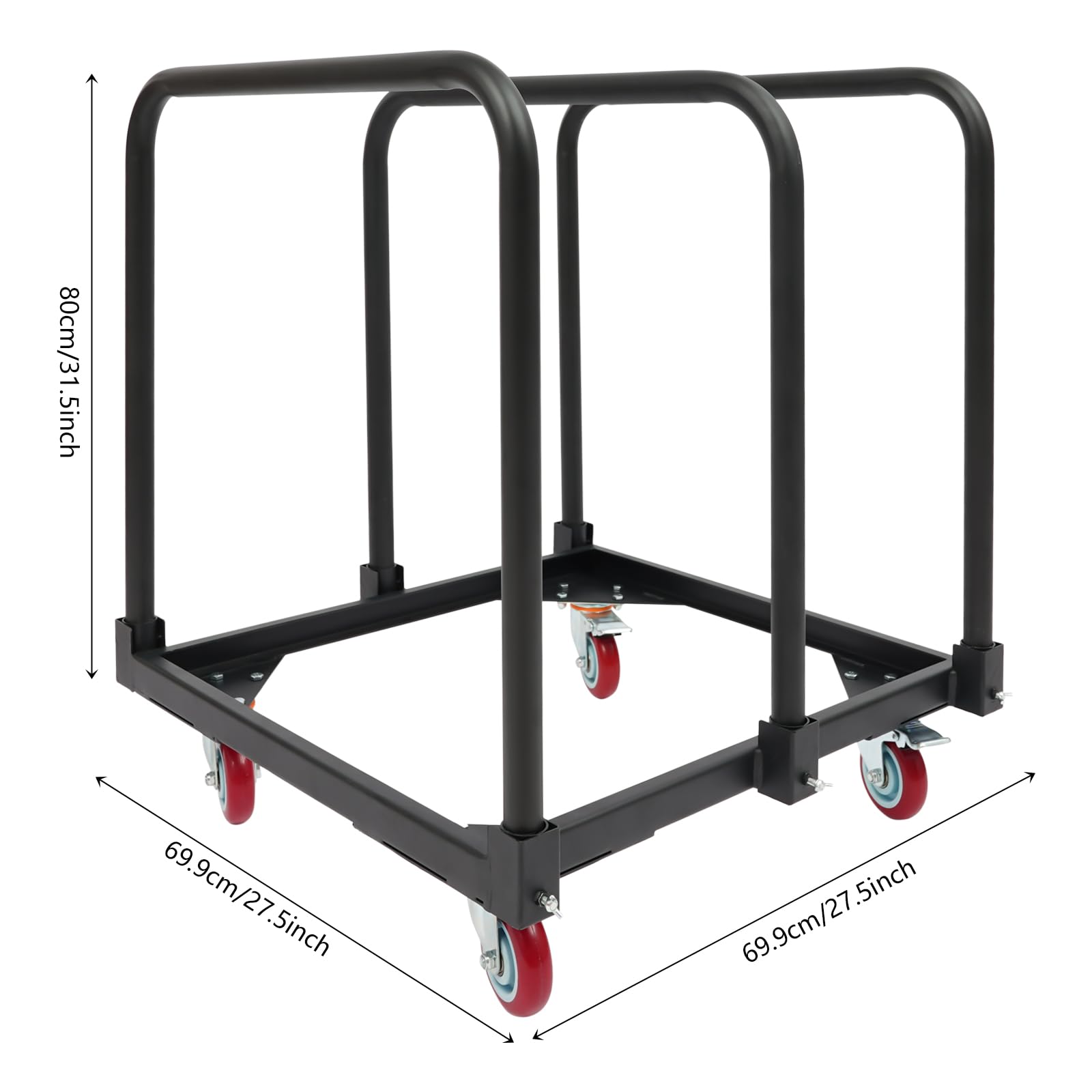 Carrello con 3 staffe tubolari, portata 90,72 kg, carrello di trasporto con 4 ruote girevoli con freno di stazionamento, carrello a piastre e supporto per il trasporto per magazzino e officina