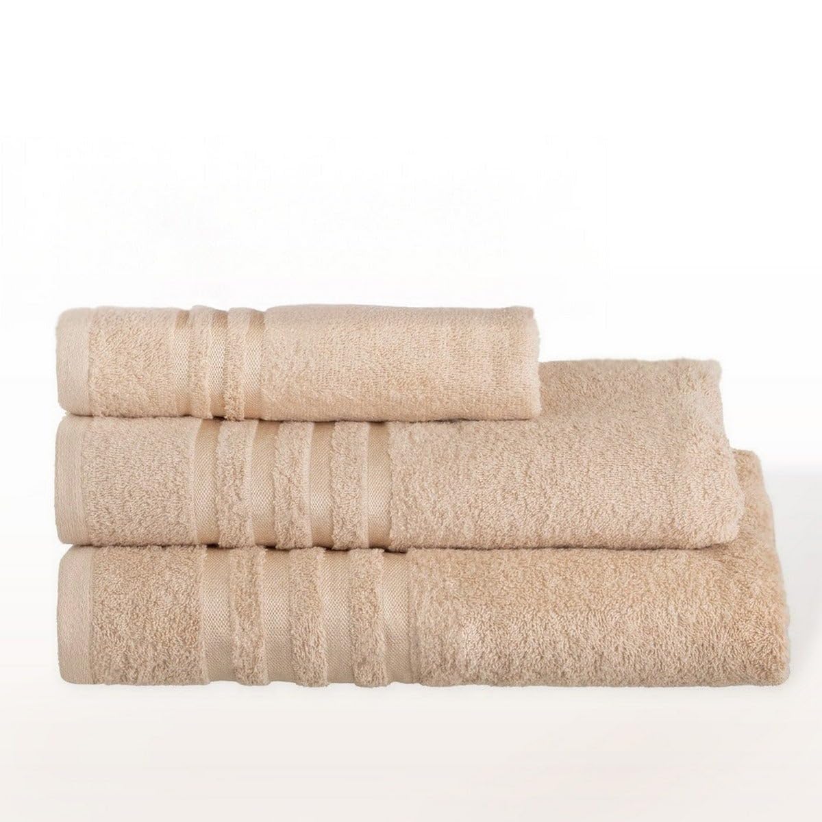 Juego de 6 Toallas de Ducha Grandes Beige 100% algodón Rizo 150x100 cm | Tejido suave de gran gramaje con alta absorción. Aptas para lavadora, de uso diario.
