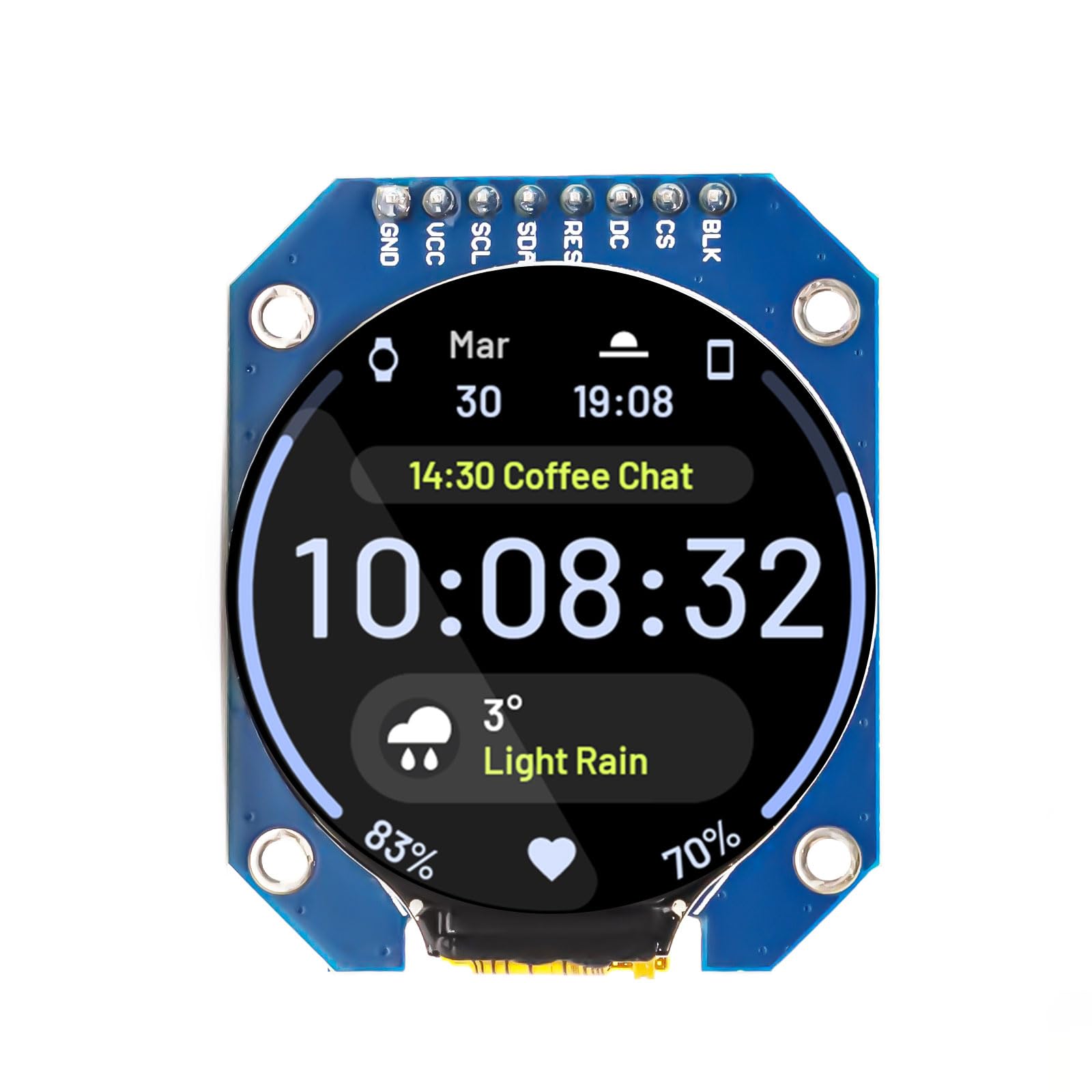 ARCELI 5Pcs GC9A01 Ecran TFT Rond de 1,28 Pouces avec résolution 240 x 240 et Interface SPI pour Arduino, Module d'affichage LCD DC 3,3 V pour appareils d'affichage