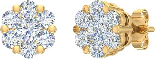 Aretes de diamantes en racimo de 14 a 1 quilate en oro de 10 quilates o platino 950