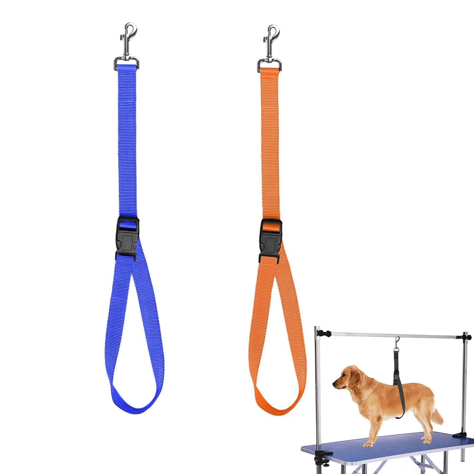 Dog Grooming Loop and Belly Straps, Bathing Safety Tether Straps, Adjustable Nylon Grooming Arm Accessories Extension for Pet Grooming Table (Orange Blue) — image 1
