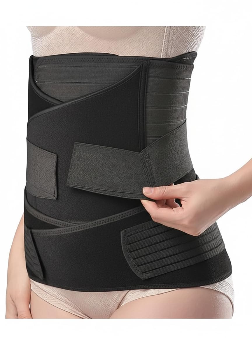 3 In 1 Post Pregnancy Abdominal Belt for Women, Adjustable Postpartum Belly Wrap, C Section Recovery Belt with Waist Pelvis and Tummy Support, Breathable Free Size Maternity Belt, Black-image-27