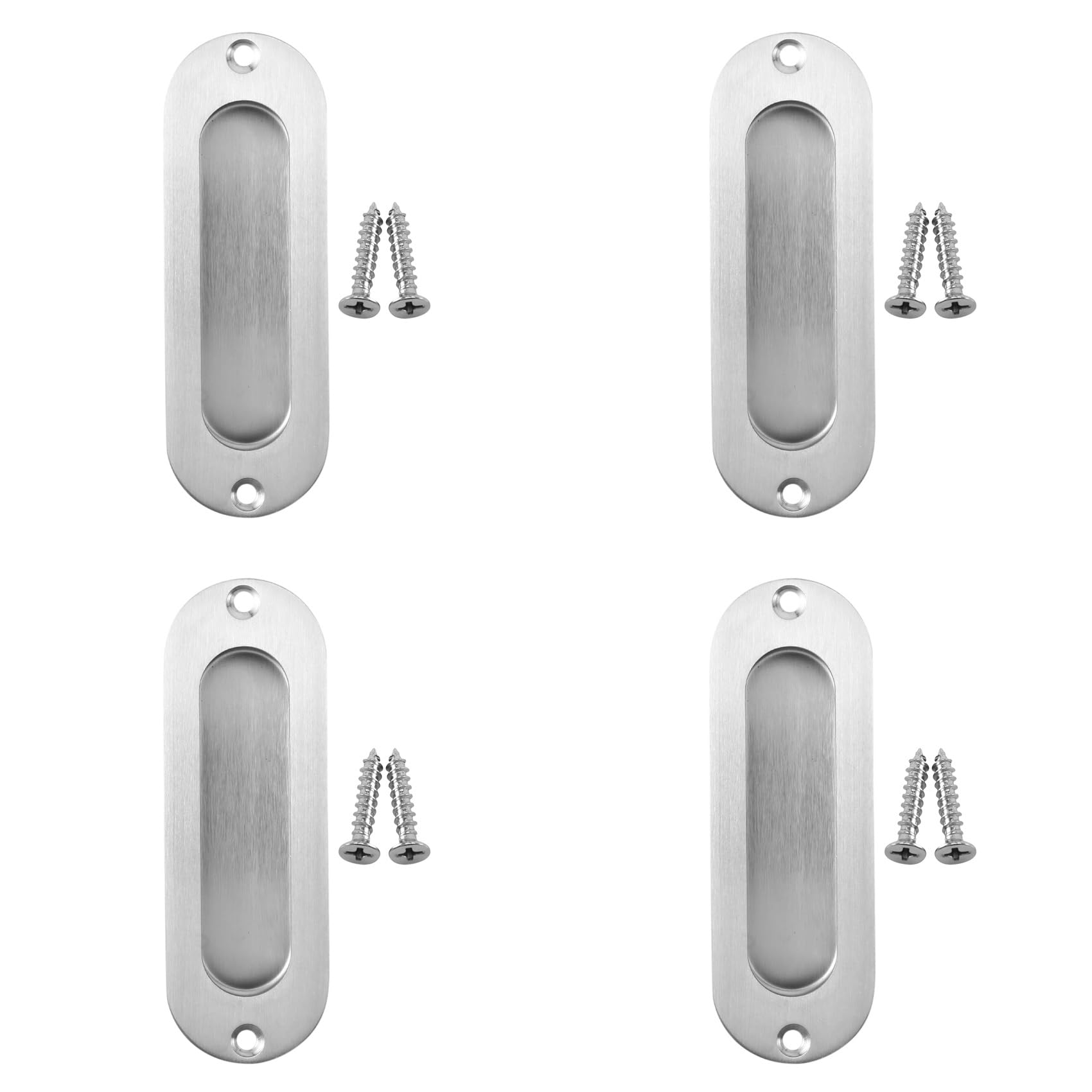 Jnchdghwa Silver 4Pcs Rectangular Face Fix Flush Recessed Sliding Door Pull Handle Stainless Steel