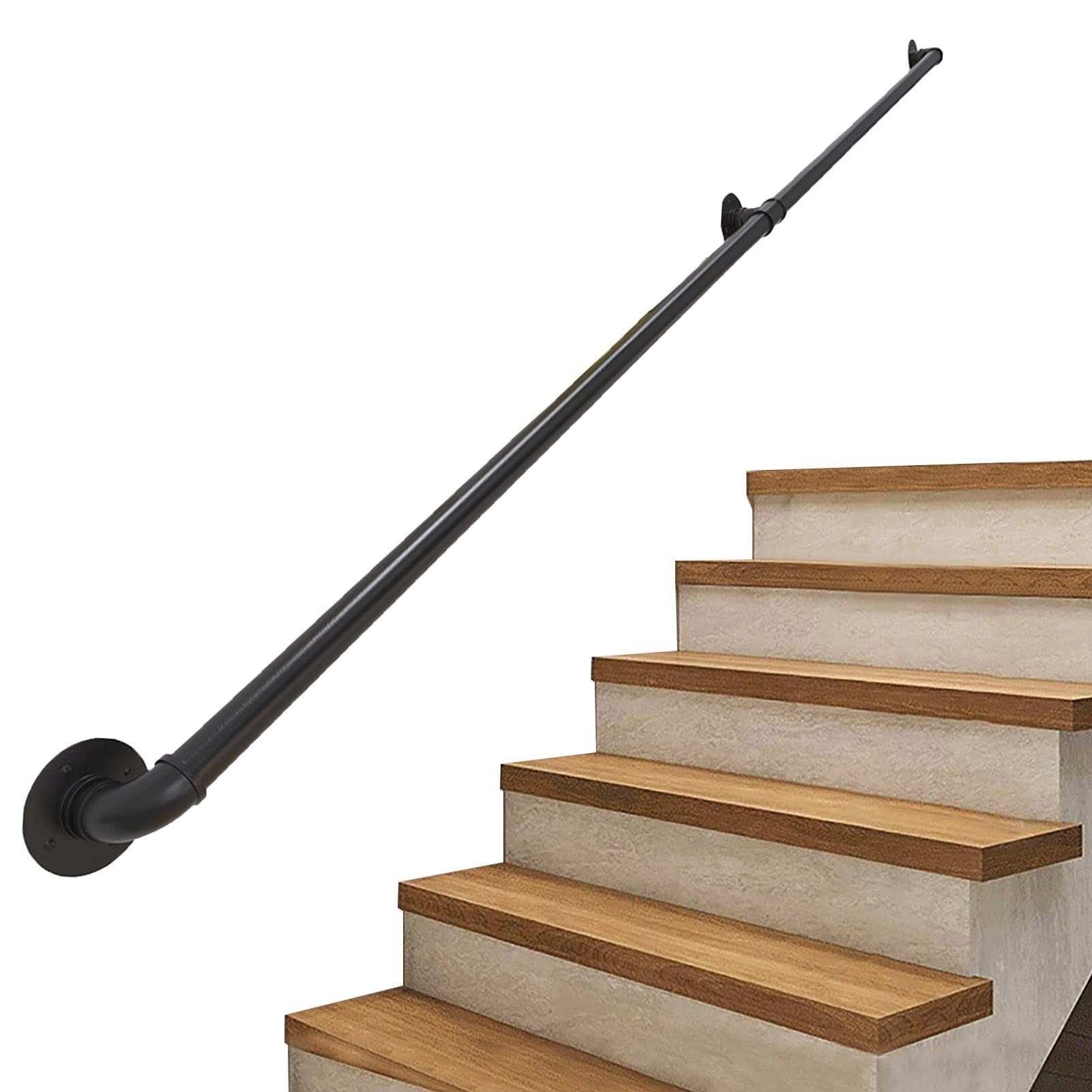 Rampe d'escalier noire en fer forgé de 18 pieds pour support mural intérieur