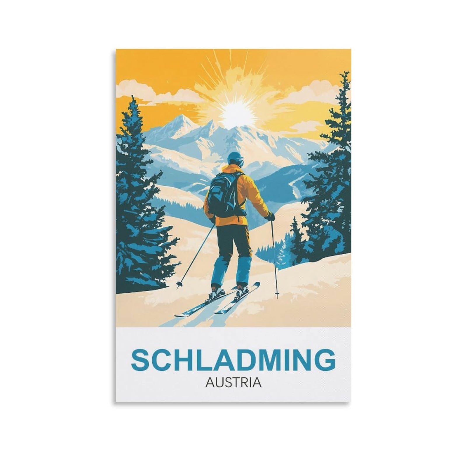 Ymqwjylw Unframe-Style Schladming Austria Vintage Travel Poster Ski 08X12inch(20X30cm) Canvas Printing Home Decor Wall Art Prints