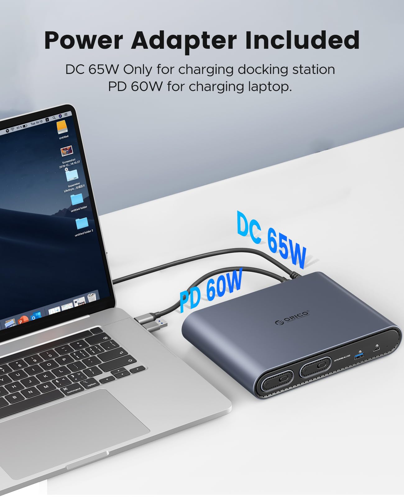 ORICO Stacja dokująca USB-C 10 w 1 z podwójną obudową M.2 NVMe/SATA SSD, 10 Gbps USB, Dual HDMI 4K 60 Hz, 60 W PD, RJ45 - do MacBook Pro/Air (PTM2)