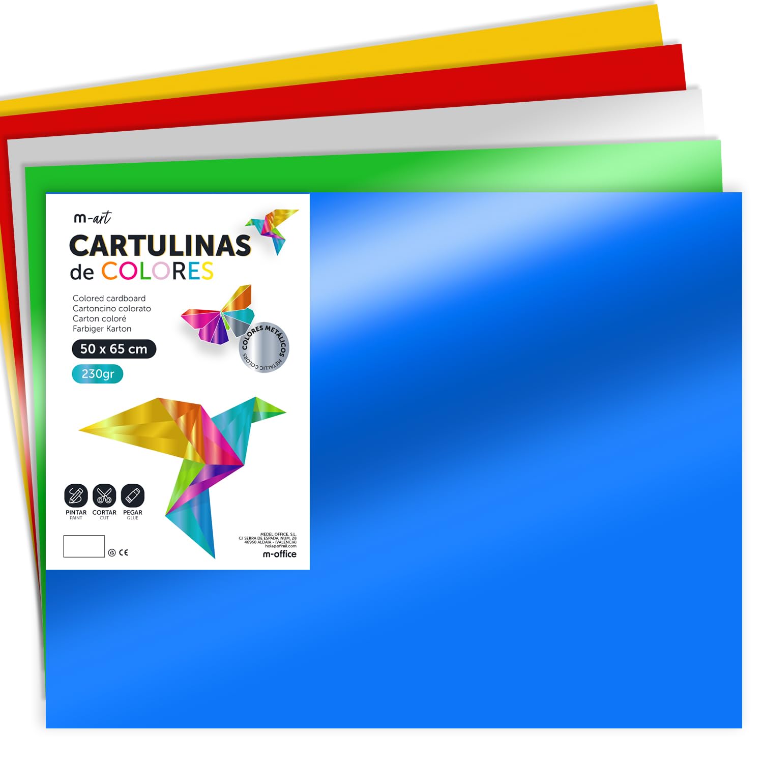 Carton Métallisé Couleur 50x65cm, 230g/m², Feuilles Cartonnées Grandes, Carton de Couleur pour Loisirs Créatifs, Projets Artistiques et Décorations, Brillant · m-office (50 feuilles, Assortiment)
