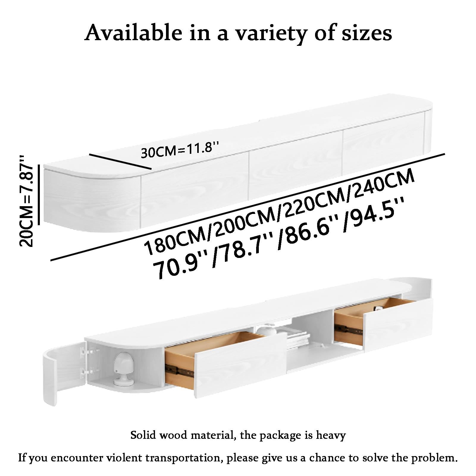 Nowoczesny pływający stojak na telewizor z wieloma kartonami Sto Minimalistyczny design Futro TV w kolorze białym 240 x 30 x 20 cm - Slish Home Entertainment Unit