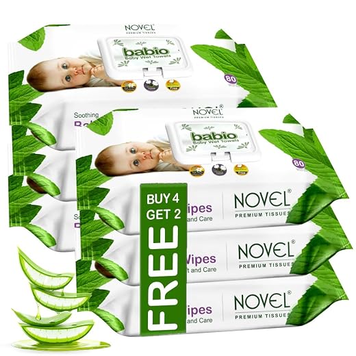 NOVEL Baby Wet Wipes/Pack With Lid (Pack of 6-80 Sheet)