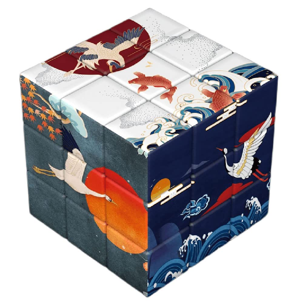 CAULYS Famous Painting Theme Series Magic Cube, Celebrity Masterpiece Photo Transform Cube, Creative Gift, Toys (Traditional Chinese Landscape)… (Phoenix-Cartoon)