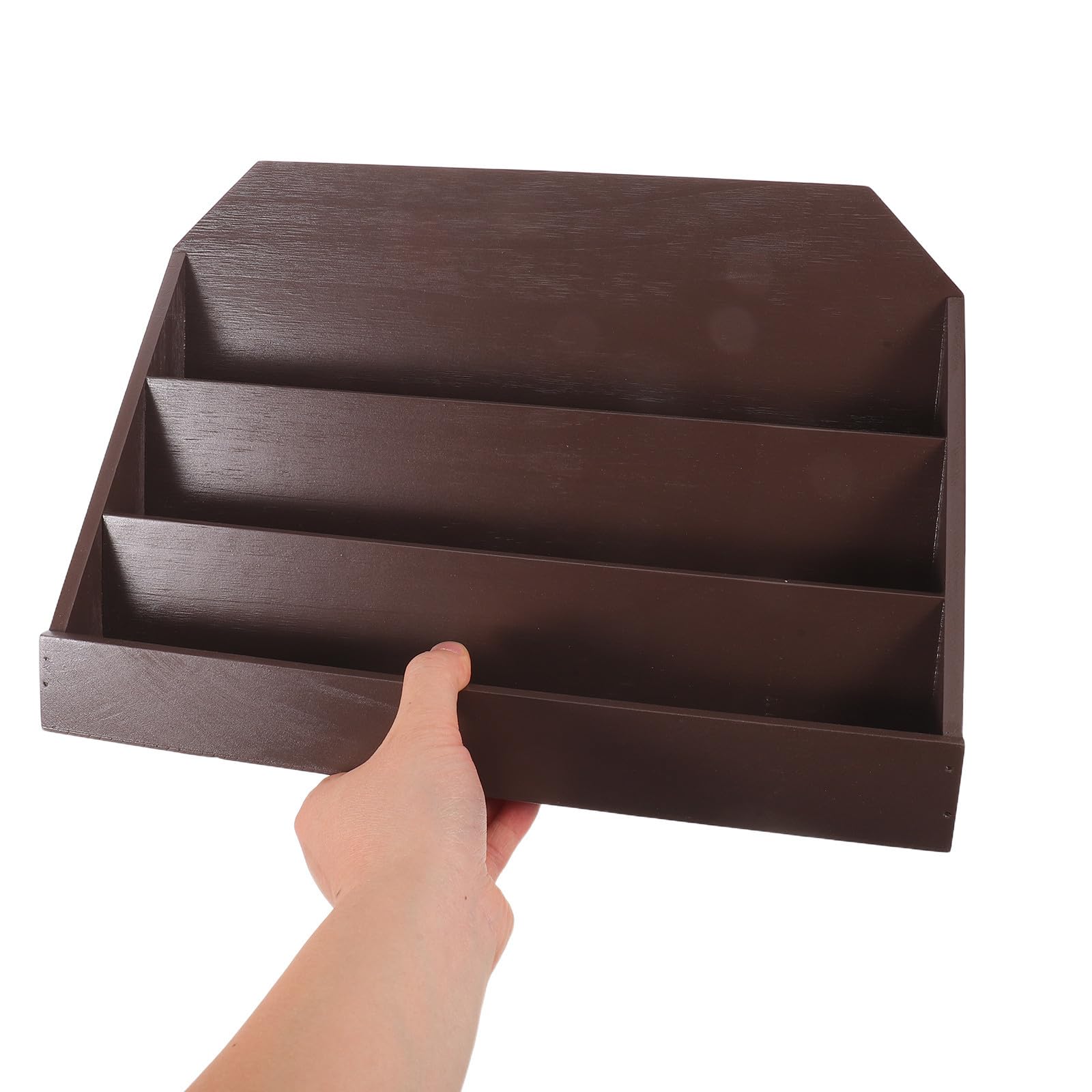 Abaodam Tarjetero de Mesa de Madera Café, Soporte Vertical de 3 Niveles | Tarjetas de Visita y Negocio, Diseño Divisor Multinivel, Formato Compacto para Escritorio y Oficina