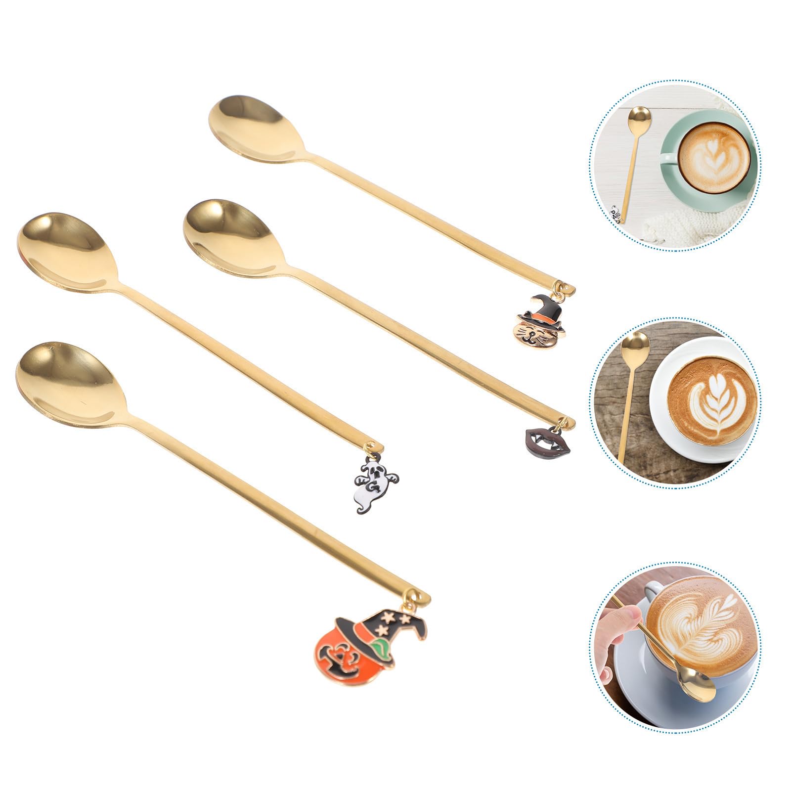SOLUSTRE 16 Piezas Cucharas de Acero Inoxidable para Halloween Diseño de Calabaza Dorada, Fáciles de Limpiar Café en Casa o Cafeterías