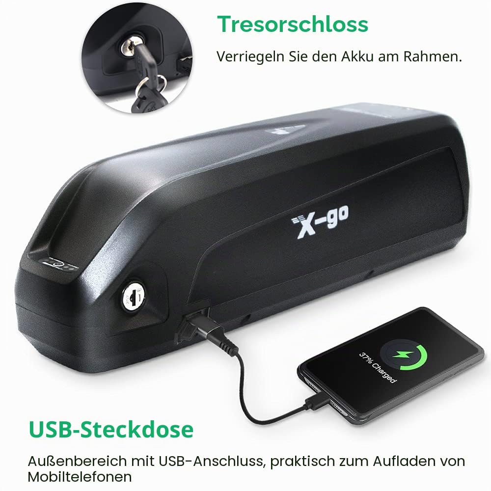 X-go E-Bike Batteria 36V / 48V, 10Ah / 13Ah / 15Ah, Elektrofahrrad Batteria für 50W-1000W Für Elektrofahrräder Hailong Lithium Li-ion Batterie