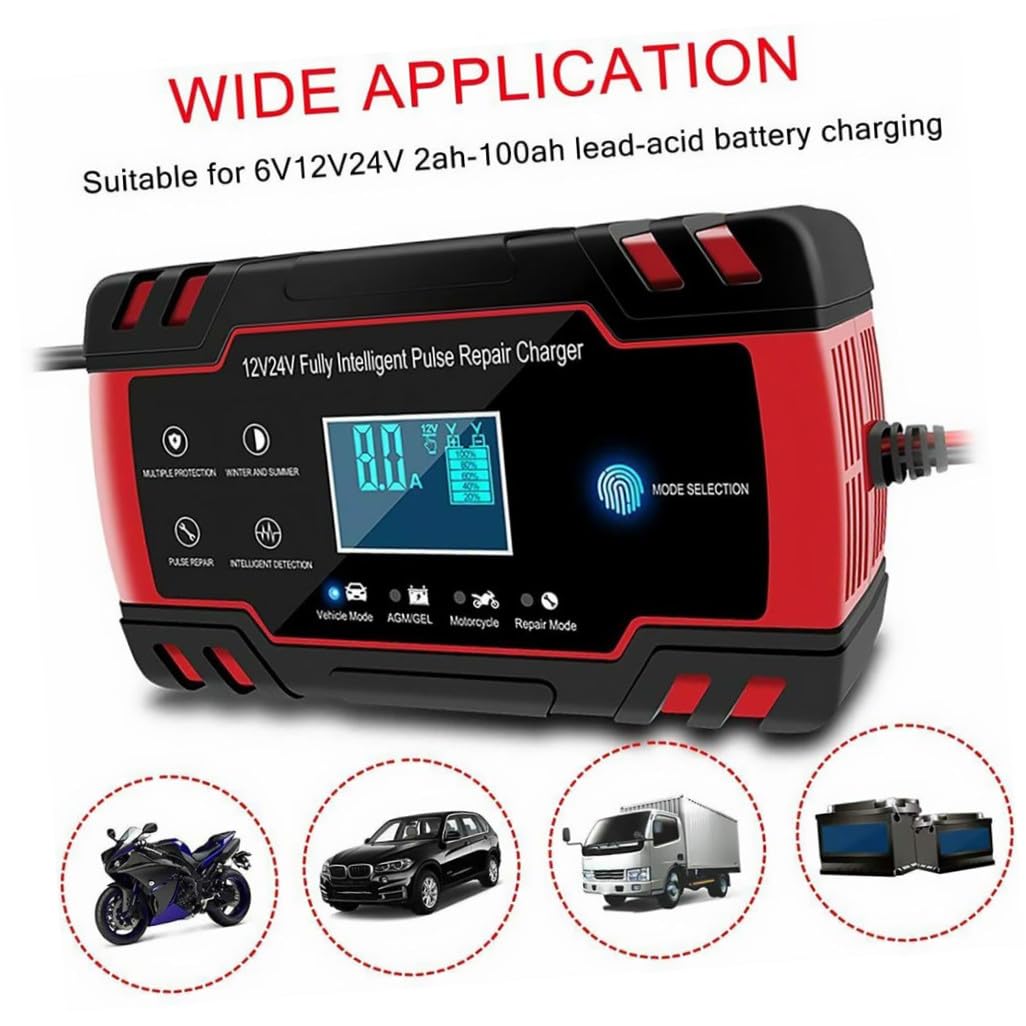 Caricabatterie Intelligente per Auto Impulsi da Riparatore di Batterie Funzione di Attivazione Carica e Mantiene Vari Veicoli