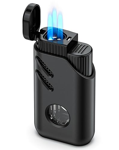 Triple Jet Flame Lighter Windproof Butane Gas Refillable Adjustable Turbo