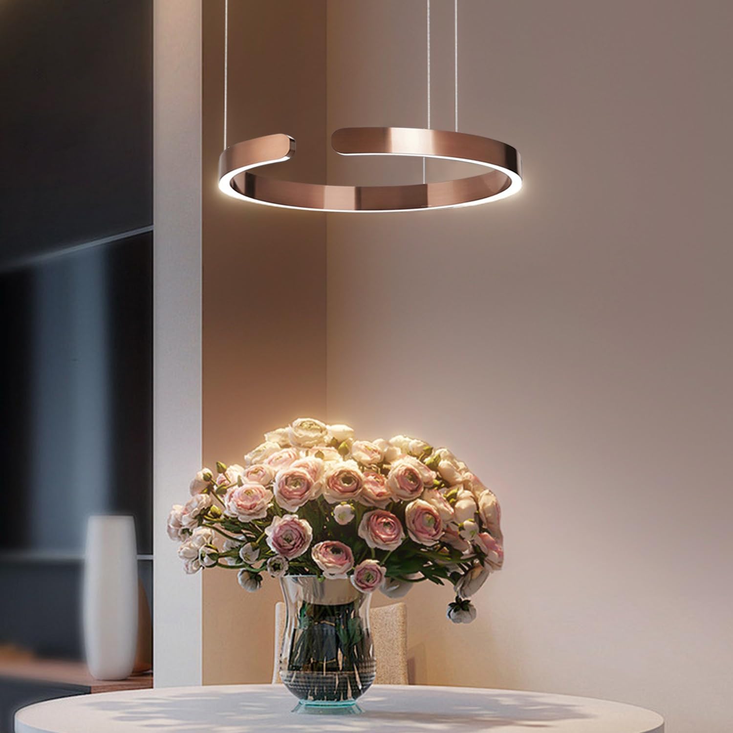 Lustre LED anneau réglable en hauteur, le luminaire en aluminium idéal pour un salon moderne