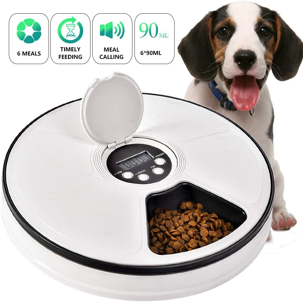 Cat Automatic Feeder Dogs Timed Feed 6 Meal Trays Dry