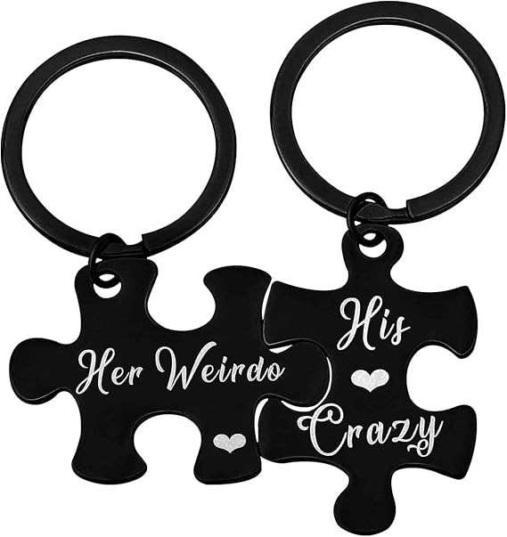 PSL Set Di Portachiavi In Acciaio Inox Per Coppie – "His Crazy Her Weirdo" – Regalo Per Fidanzati, Argento, 2 Pezzi - 3