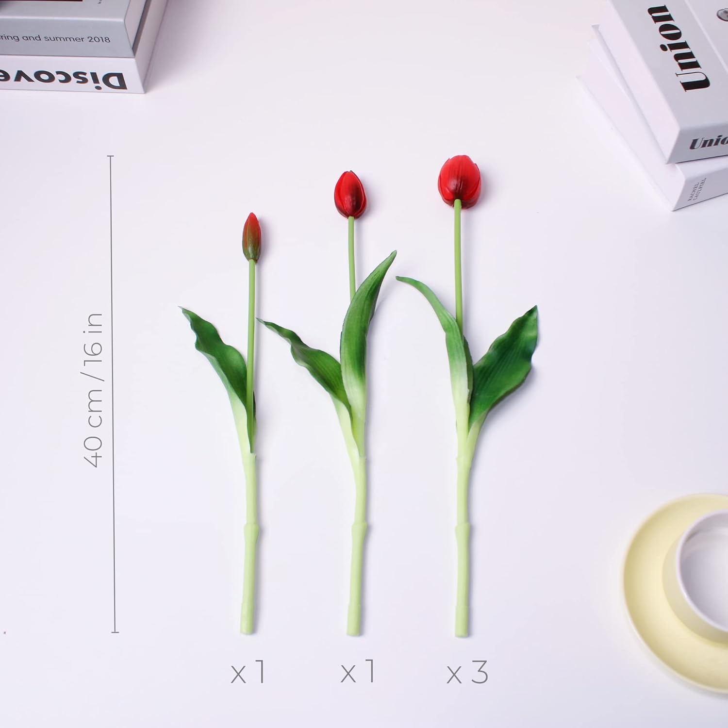 16-inch Premium Real Touch Fake Tulips, Artificial Flowers with Buds, Flexible Stem Easy to Shape, Faux Tulips (Vase not Included), 5-Pack Set of Passion Red - Image 2